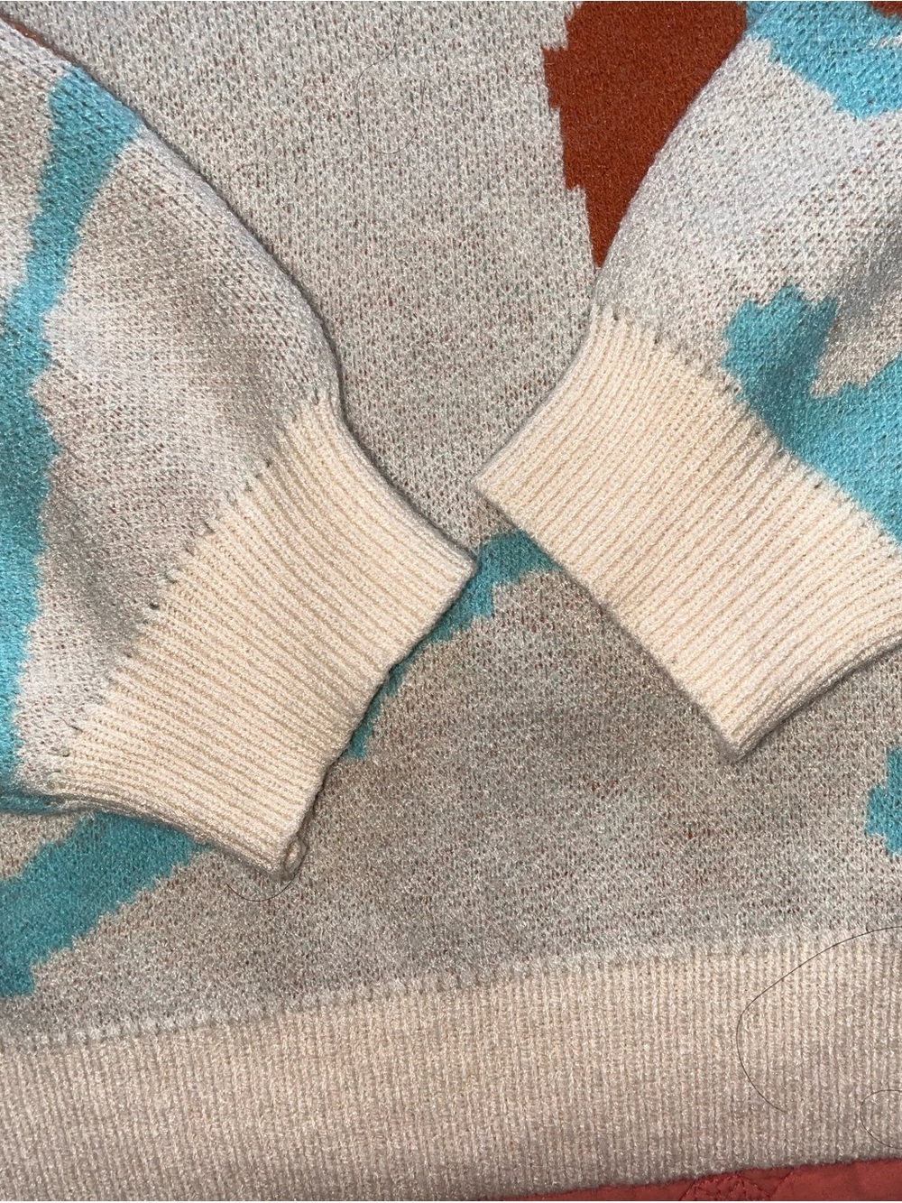 Cream Sweater with Blue and Rust Abstract Pattern - Picture 3 of 5